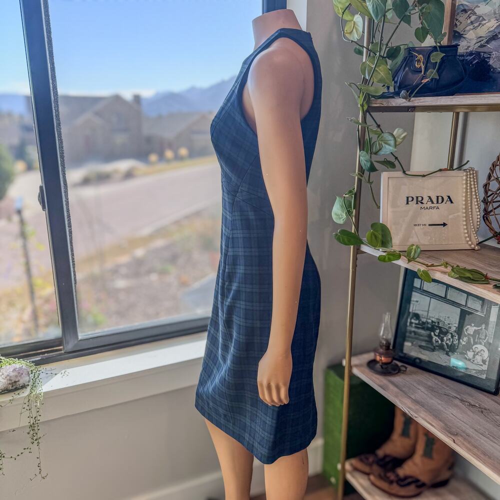 Banana Republic, Tartan Plaid Sleeveless Sheath Dress, Navy and Green, Women's 6 - Picture 3 of 13